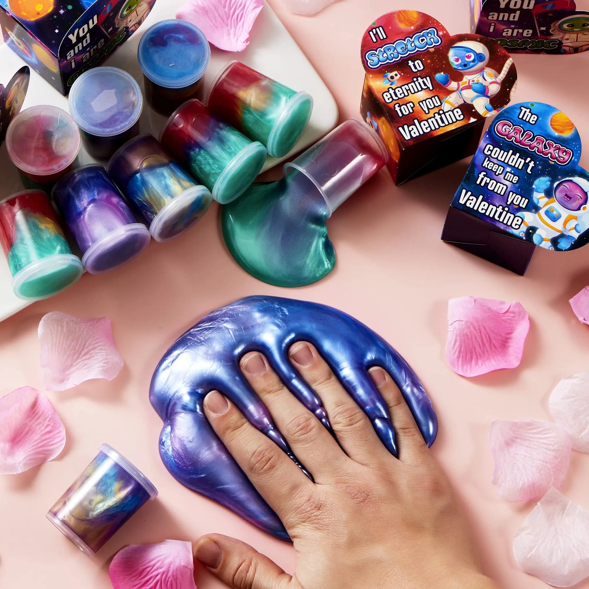 28 Cosmic Realm Valentine Slime Boxes with Kids' Valentine Cards