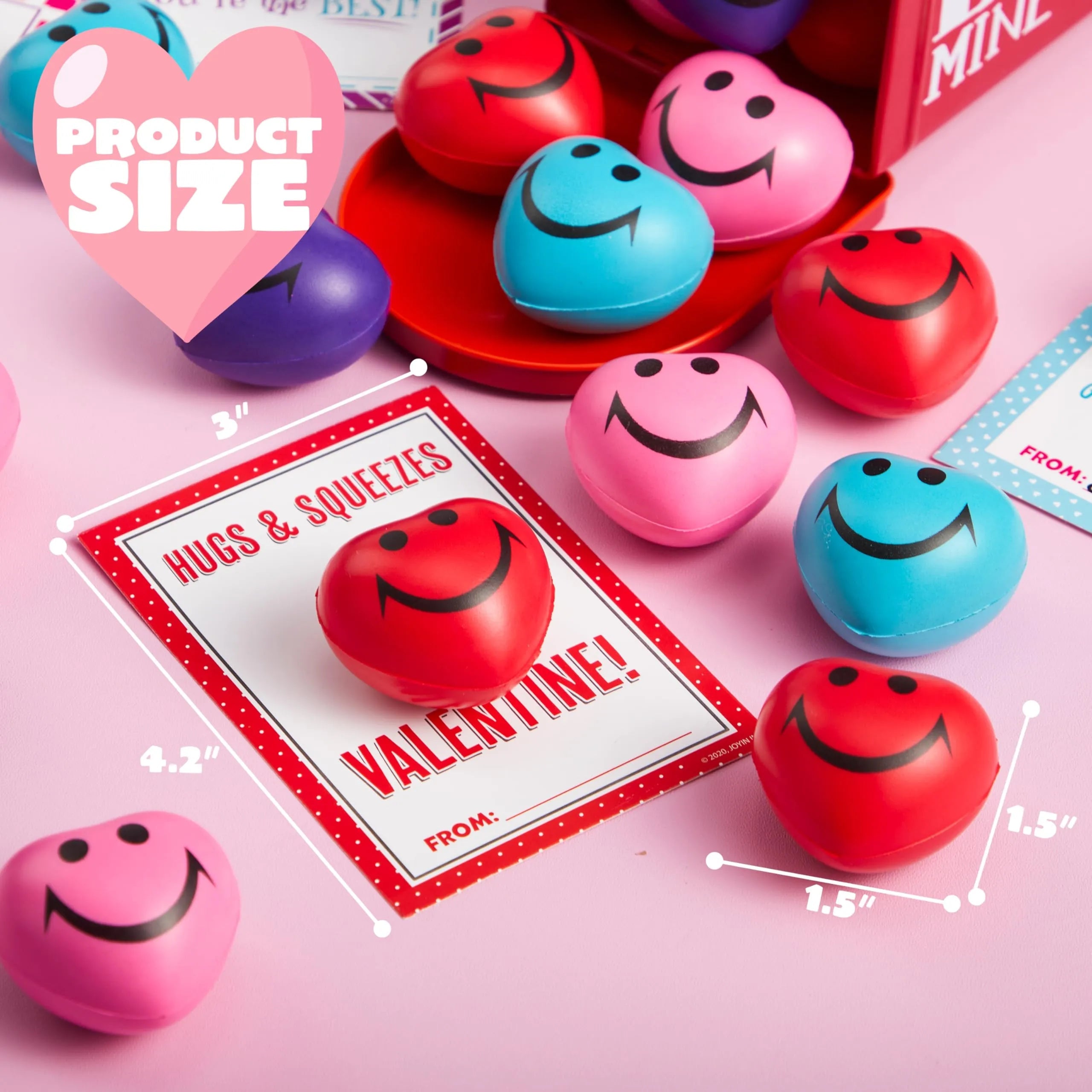 28 Heart-Shaped Squeeze Balls with Valentine's Day Cards for Kids Classroom Exchange Gifts