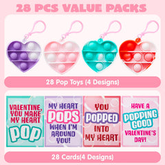 28 Heart-Shaped Pop Fidget Toys with Valentine's Day Cards for Kids Classroom Exchange Gifts
