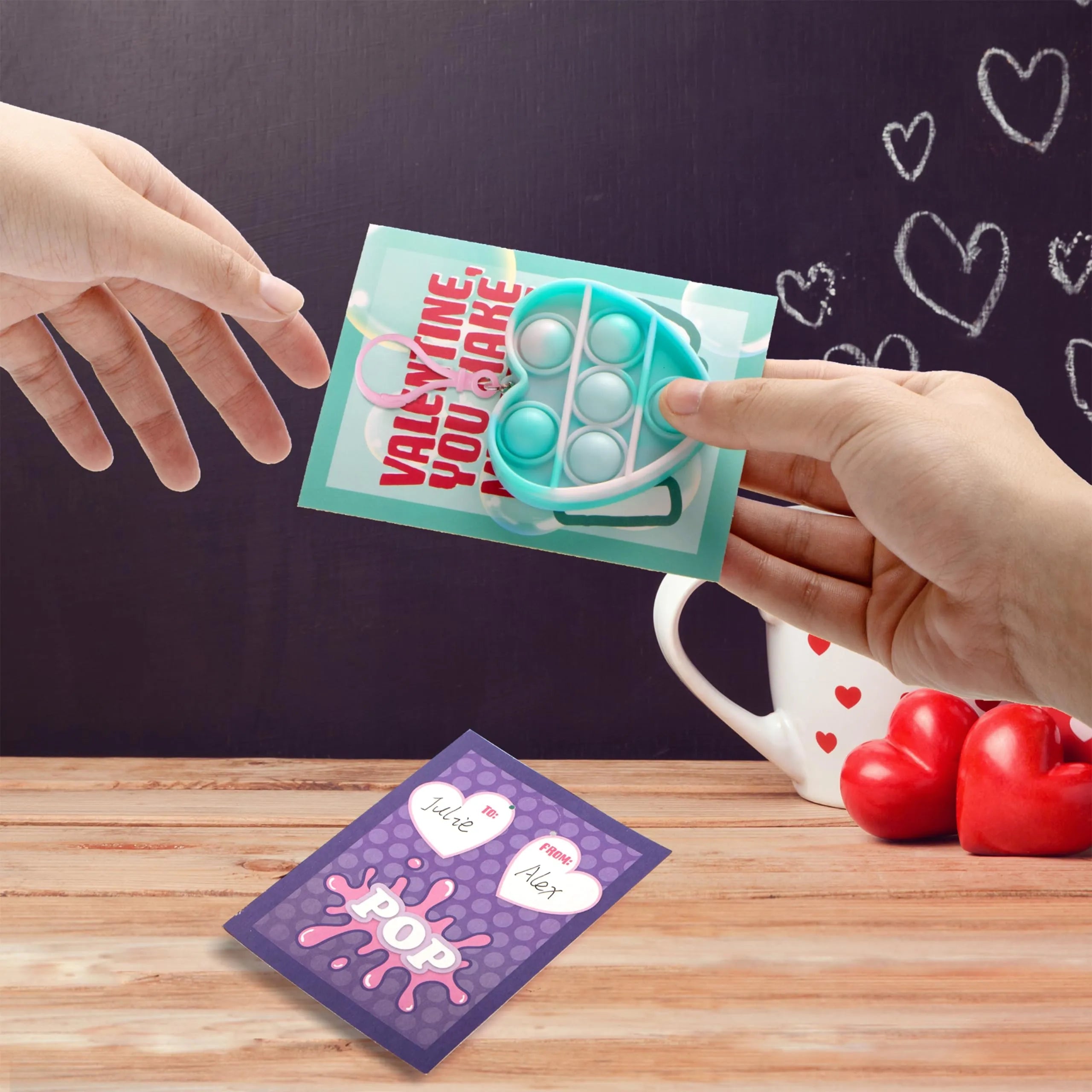28 Heart-Shaped Pop Fidget Toys with Valentine's Day Cards for Kids Classroom Exchange Gifts