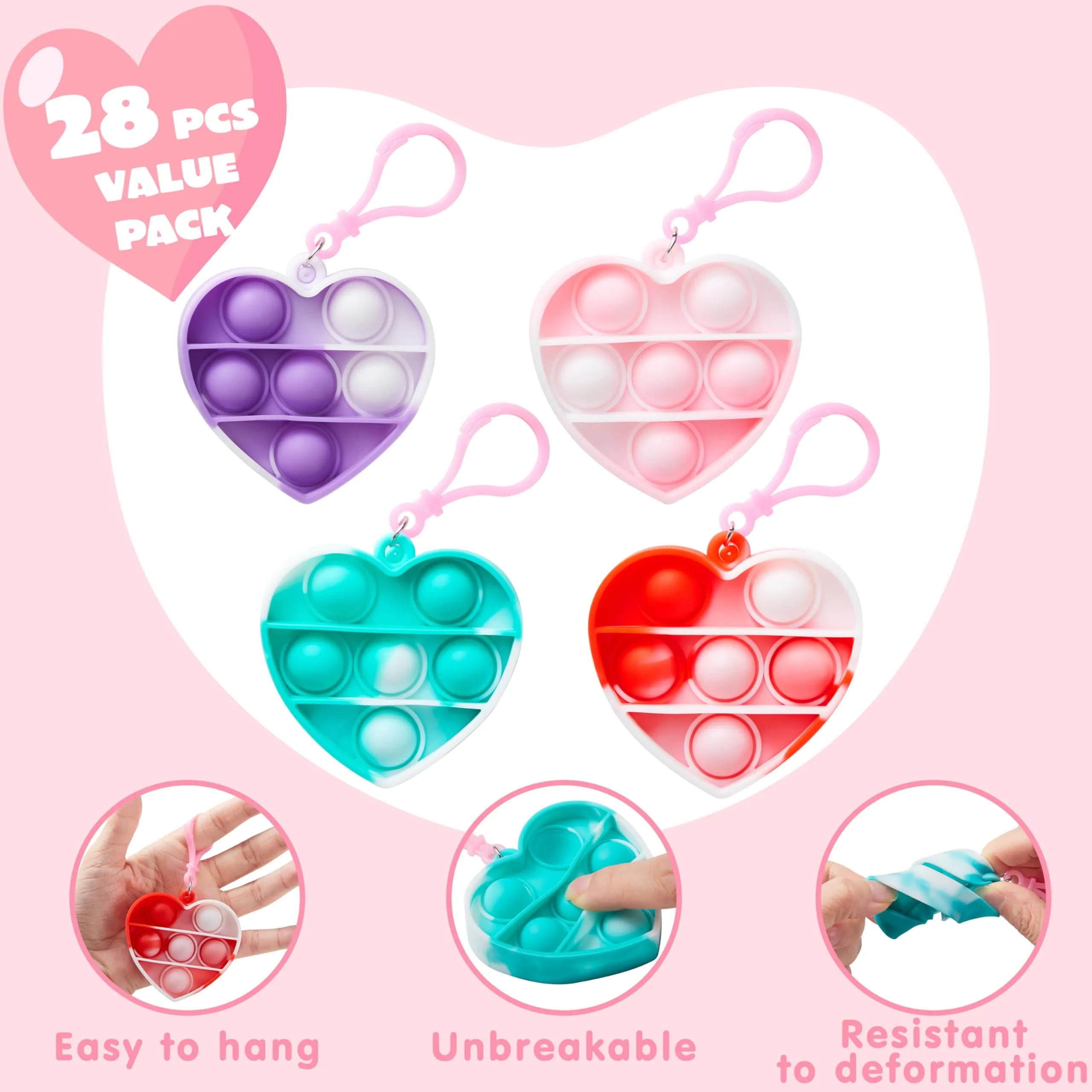 28 Heart-Shaped Pop Fidget Toys with Valentine's Day Cards for Kids Classroom Exchange Gifts