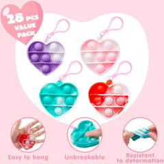 28 Heart-Shaped Pop Fidget Toys with Valentine's Day Cards for Kids Classroom Exchange Gifts