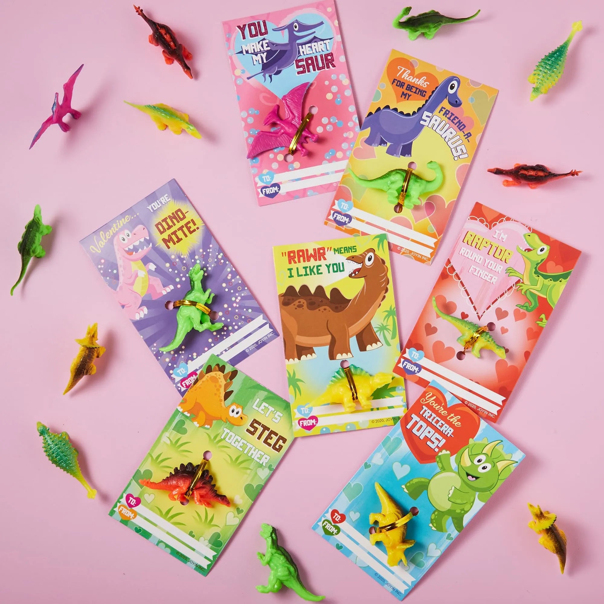 28Pcs Kids Valentine's Day Cards with Dinosaur Figure Toys - Classroom Exchange Gifts