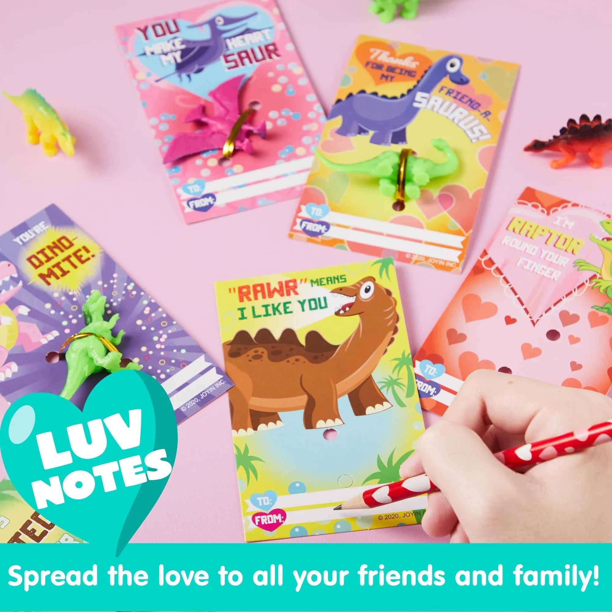 28Pcs Kids Valentine's Day Cards with Dinosaur Figure Toys - Classroom Exchange Gifts