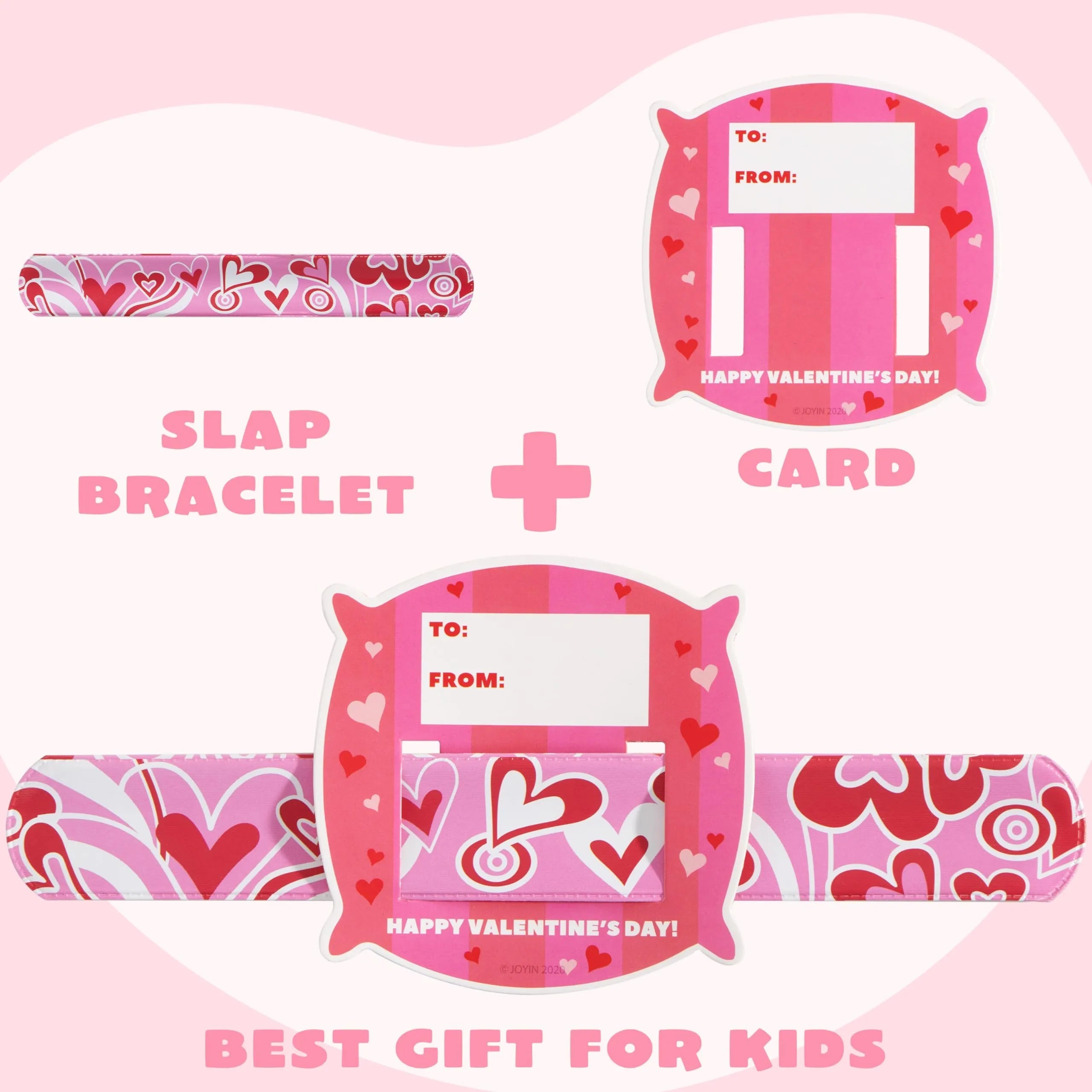 28-Pack Valentine's Day Slap Bracelets with Cards for Kids Classroom Exchange Gifts