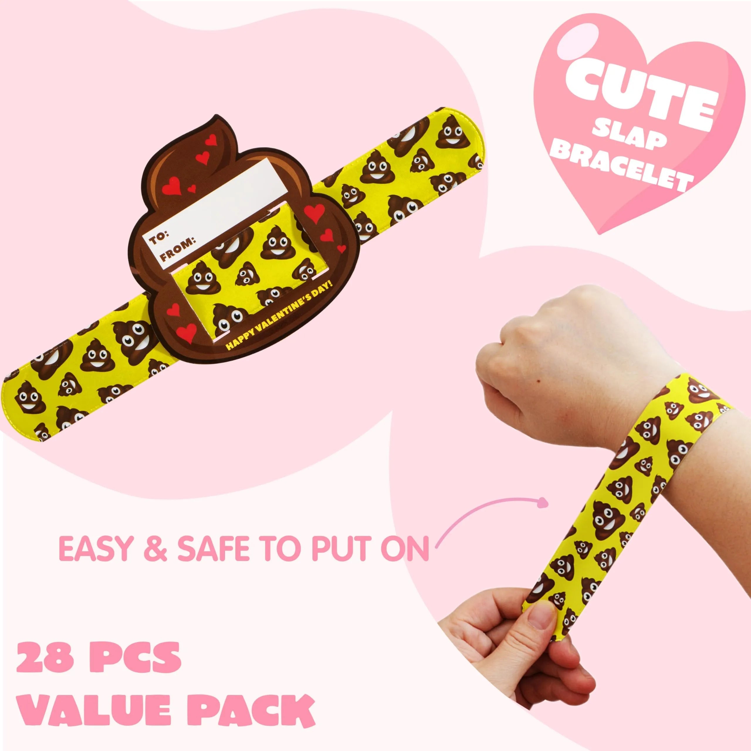 28-Pack Valentine's Day Slap Bracelets with Cards for Kids Classroom Exchange Gifts