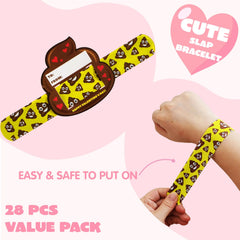 28-Pack Valentine's Day Slap Bracelets with Cards for Kids Classroom Exchange Gifts