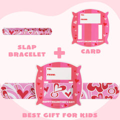 28-Pack Valentine's Day Slap Bracelets with Cards for Kids Classroom Exchange Gifts