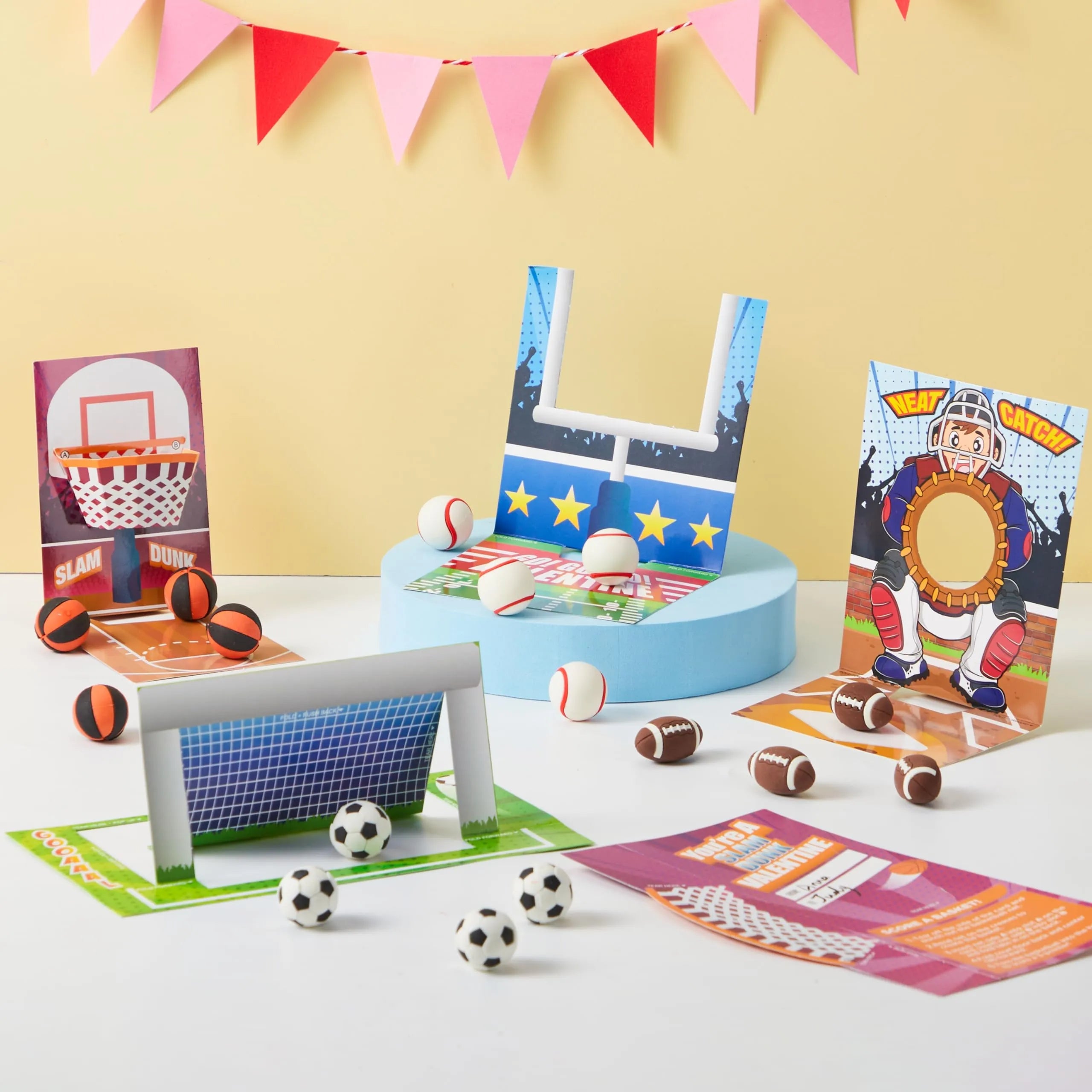 28 Sports Game Erasers with Valentine's Cards for Classroom Exchange