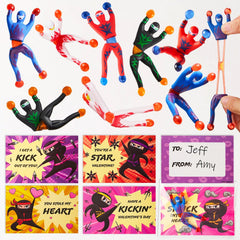 28 Pcs Sticky Climbing Ninja with Kids Valentine's Cards for Valentine Party Favors