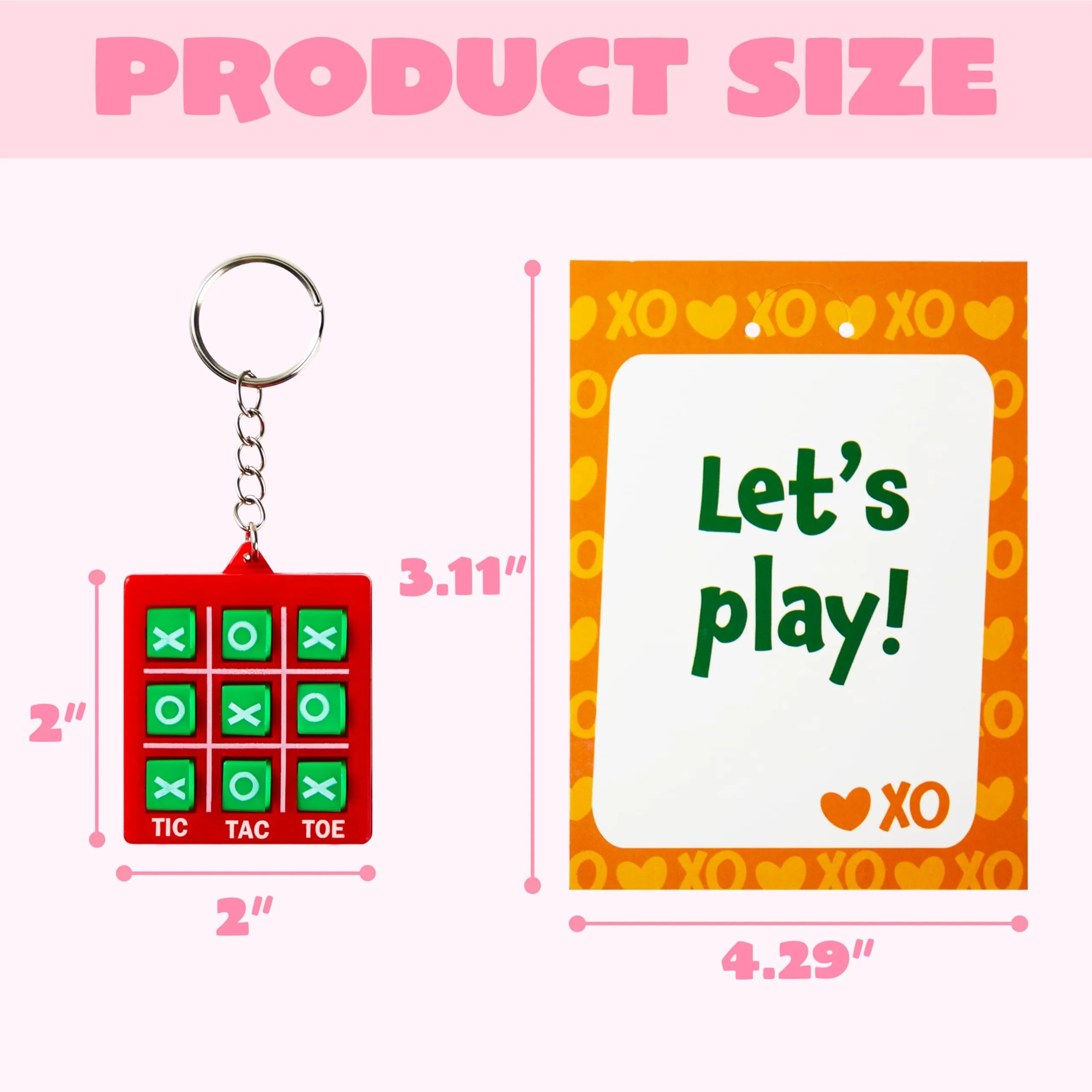 28-Piece Tic-Tac-Toe Keychain Gifts with Valentine's Cards for Classroom Exchange
