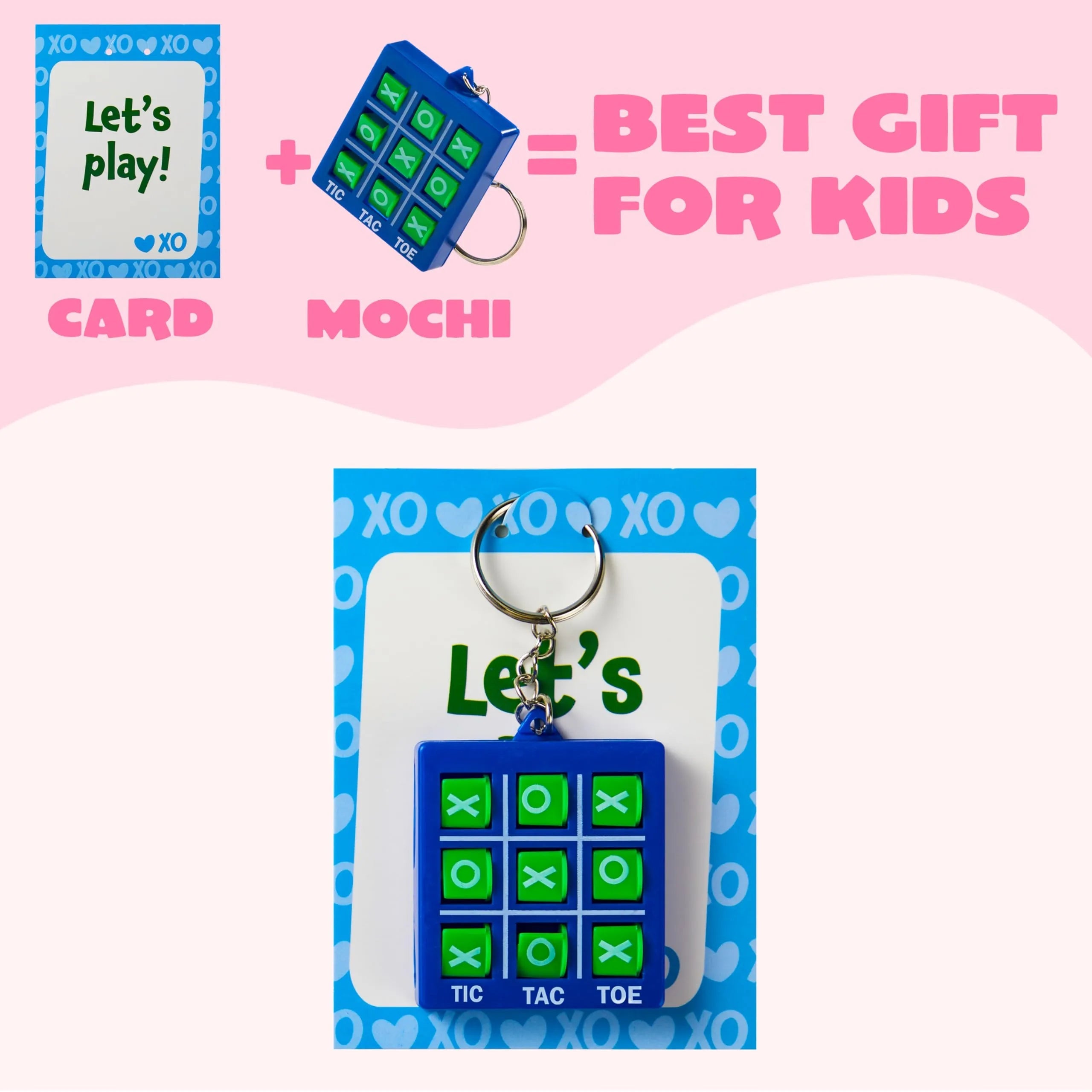 28-Piece Tic-Tac-Toe Keychain Gifts with Valentine's Cards for Classroom Exchange