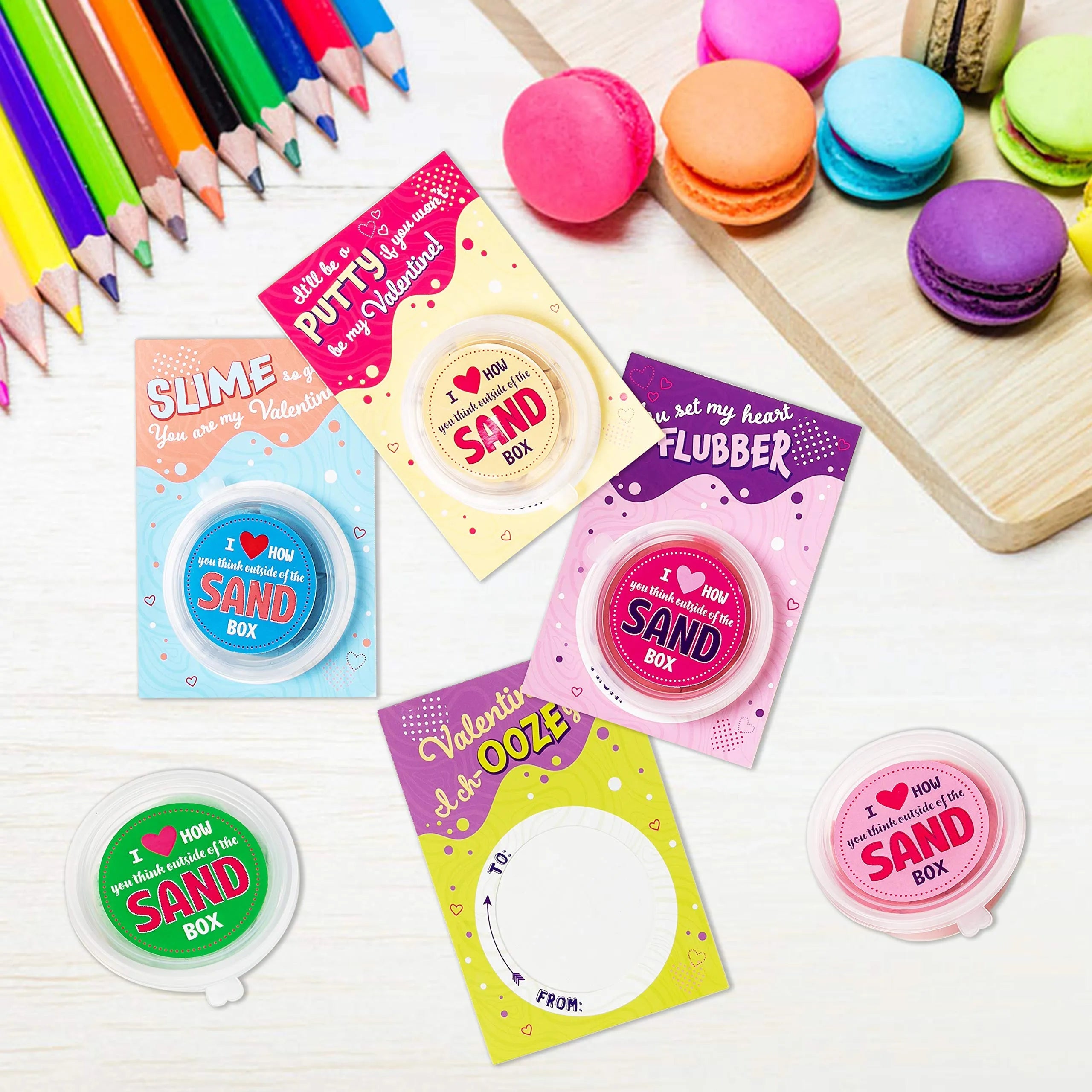 28 Valentine's Day Sand Slime with Cards for Kids - Classroom Exchange Gifts