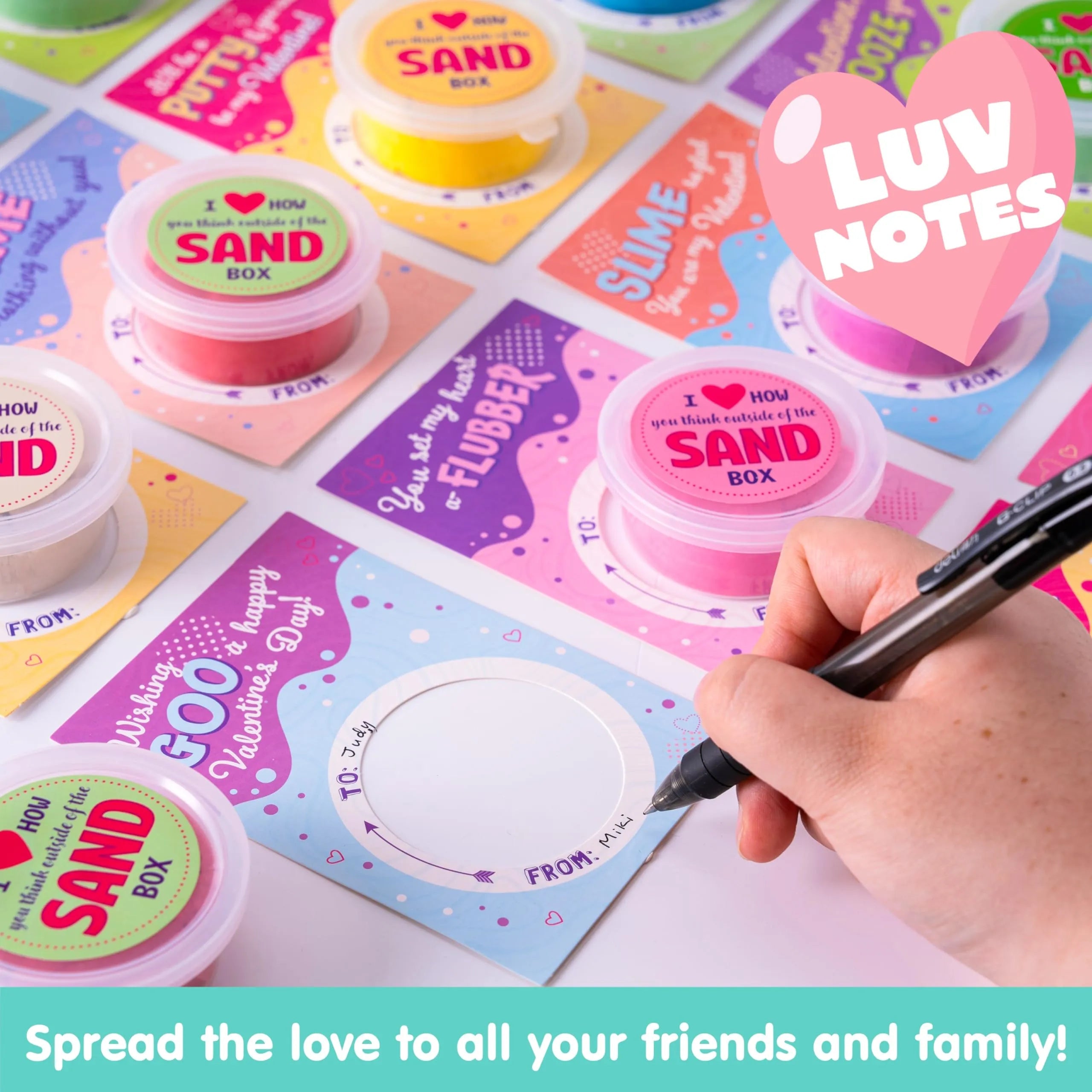 28 Valentine's Day Sand Slime with Cards for Kids - Classroom Exchange Gifts