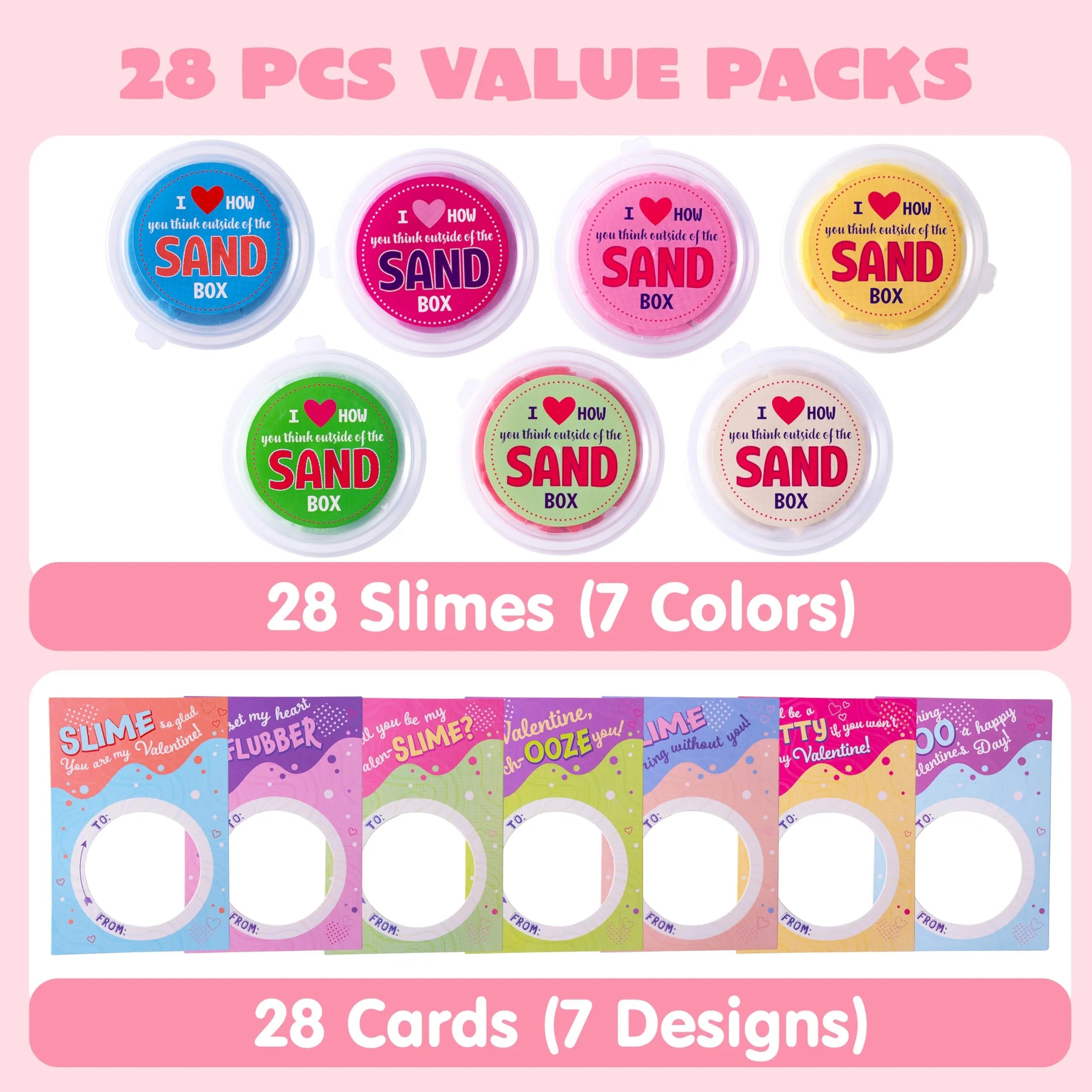 28 Valentine's Day Sand Slime with Cards for Kids - Classroom Exchange Gifts