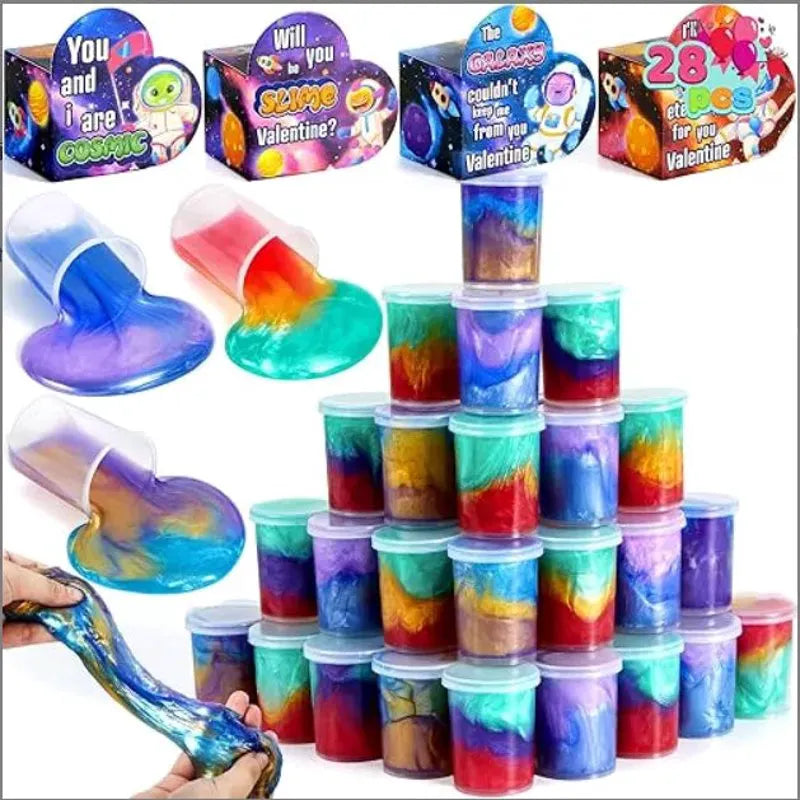 28 Cosmic Realm Valentine Slime Boxes with Kids' Valentine Cards