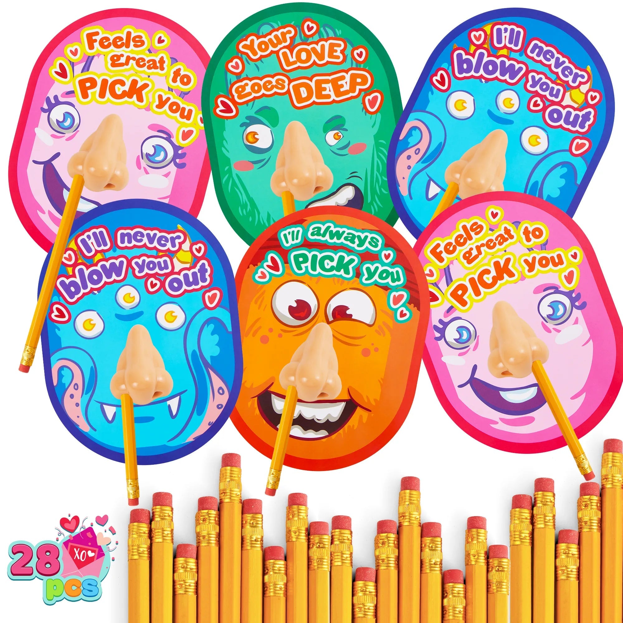 28-Pack 'I Pick Your Nose' Pencil Sharpener Set - Valentine's Day Cards for Kids
