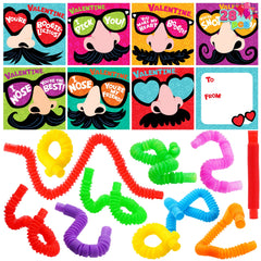 28 Packs Valentine's Day Nose Picking Cards with Pop Tubes for Kids