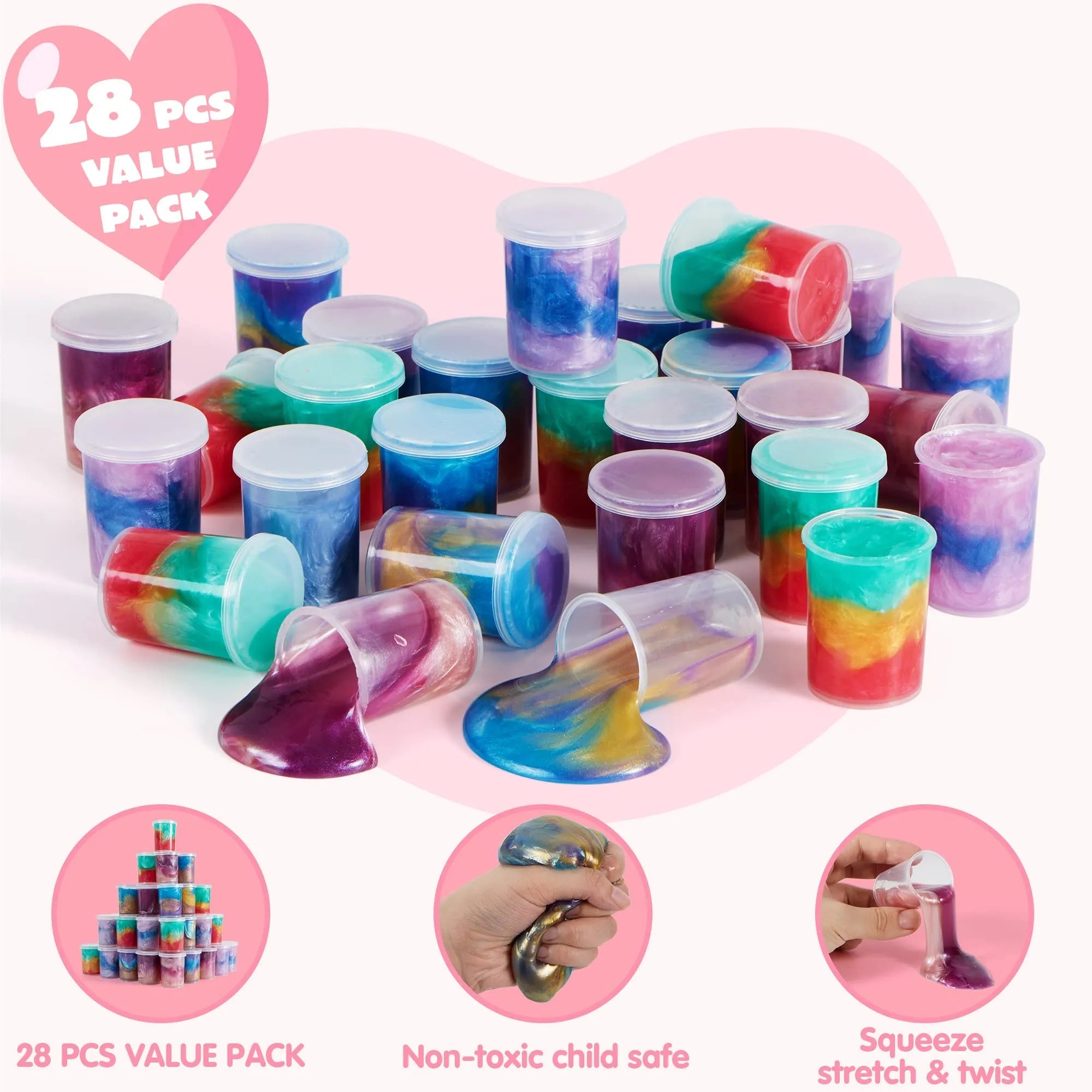 28-Pack Kids Valentine's Cards with Cosmic Realm Slime - Classroom Exchange Gifts