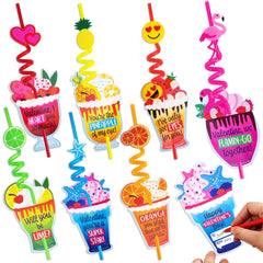 28 Reusable Drinking Straws with Kids' Valentine Cards for Valentine Party Favors