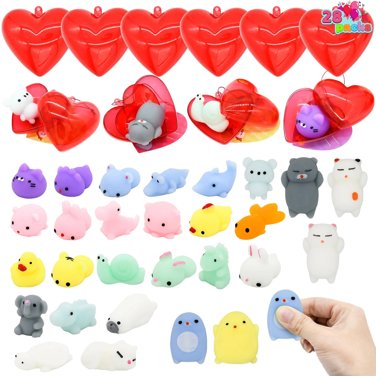 28-Pack Mochi Squishy Toys with Valentine's Day Cards for Kids