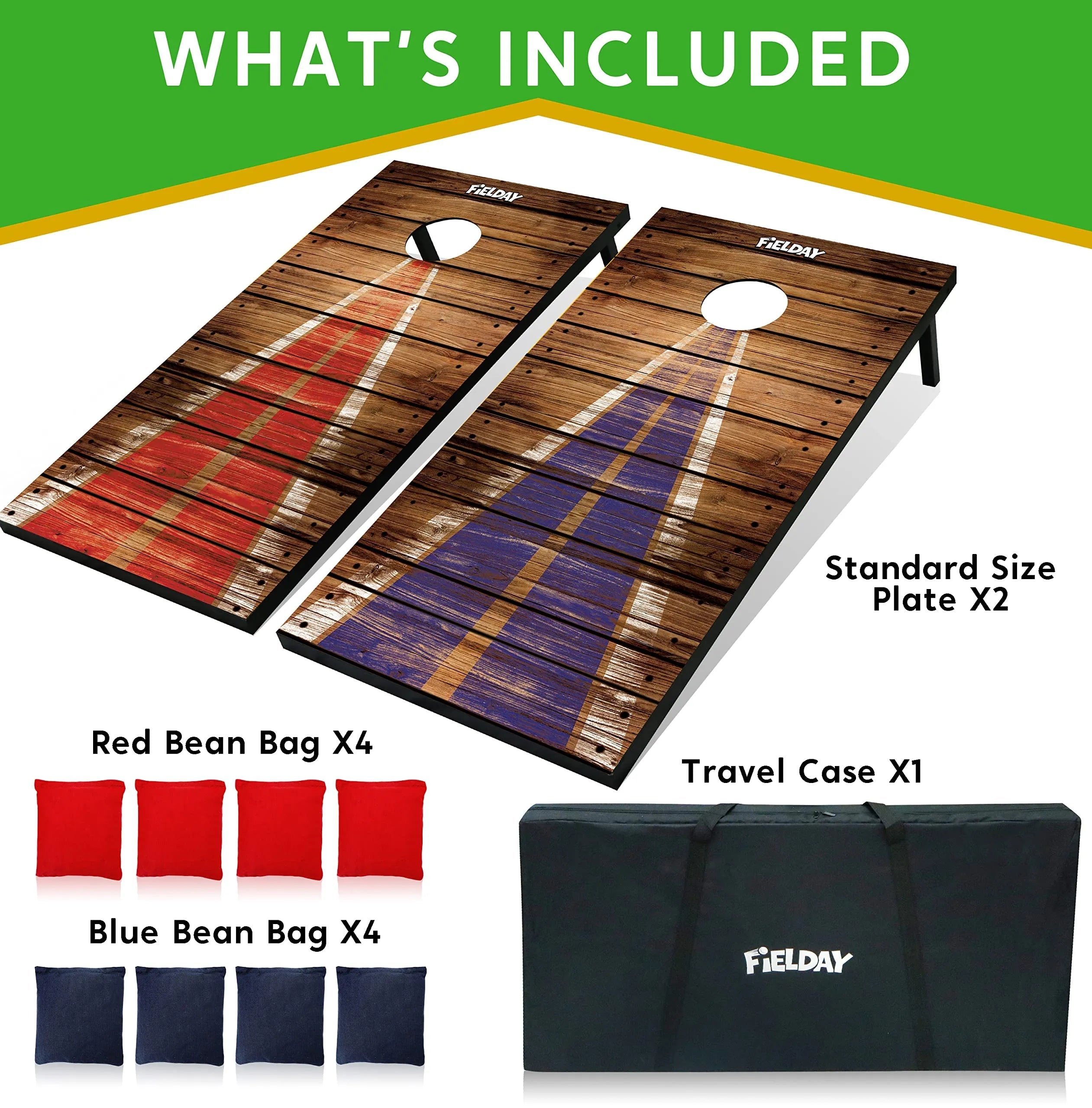 2-Pack 4x2 ft Classic Cornhole Set with 8 Bean Bags, Travel Case & Rules
