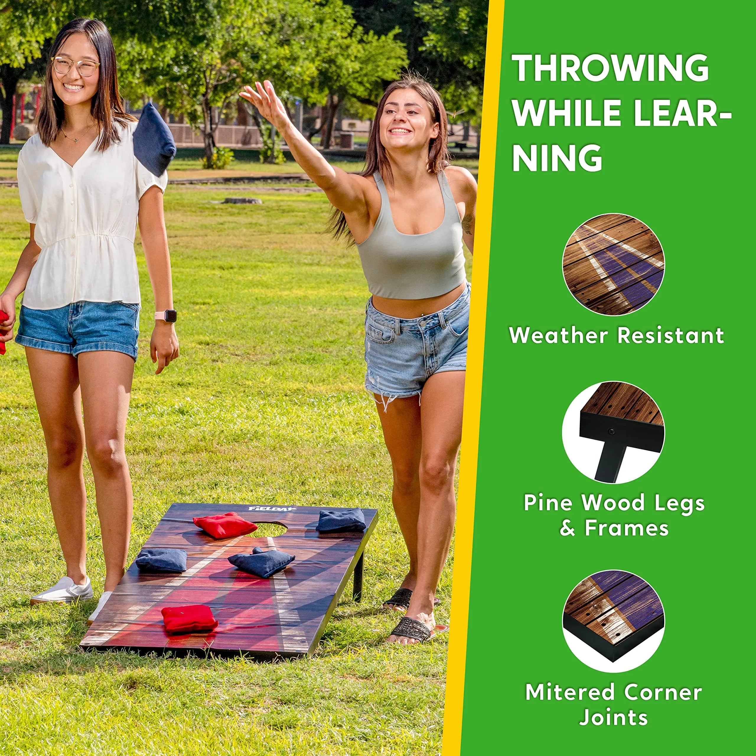 2-Pack 4x2 ft Classic Cornhole Set with 8 Bean Bags, Travel Case & Rules