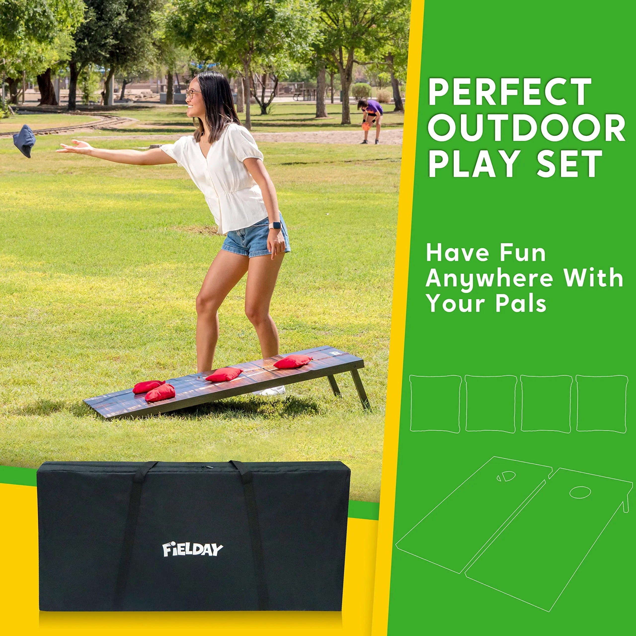 2-Pack 4x2 ft Classic Cornhole Set with 8 Bean Bags, Travel Case & Rules