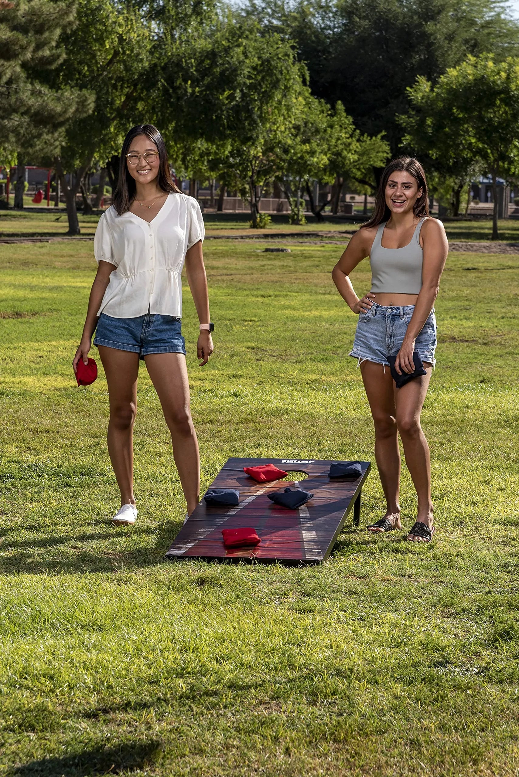 2-Pack 4x2 ft Classic Cornhole Set with 8 Bean Bags, Travel Case & Rules
