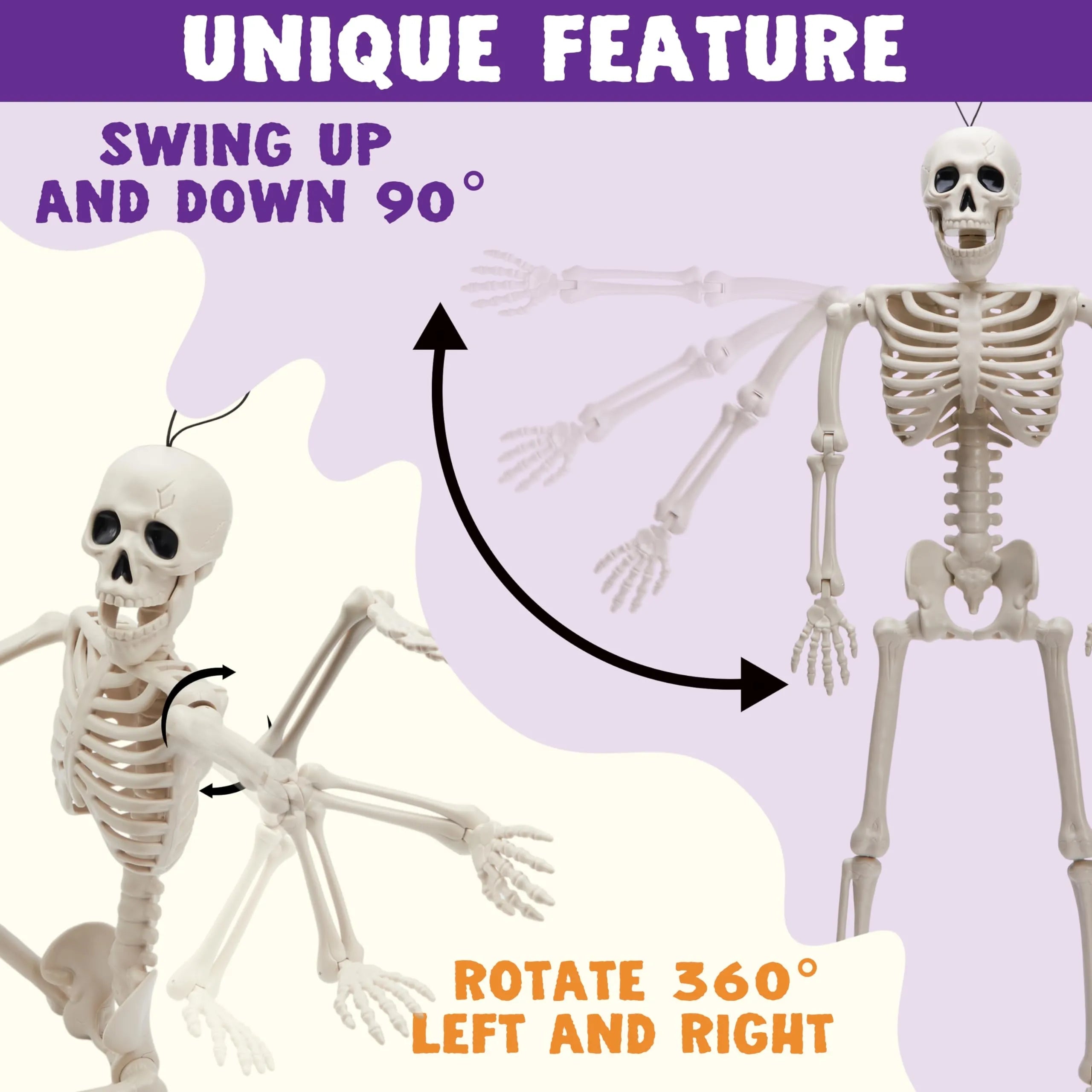 2 PCS 24in Halloween Full Body Posable Skeletons Human Plastic Bones with Movable Joints