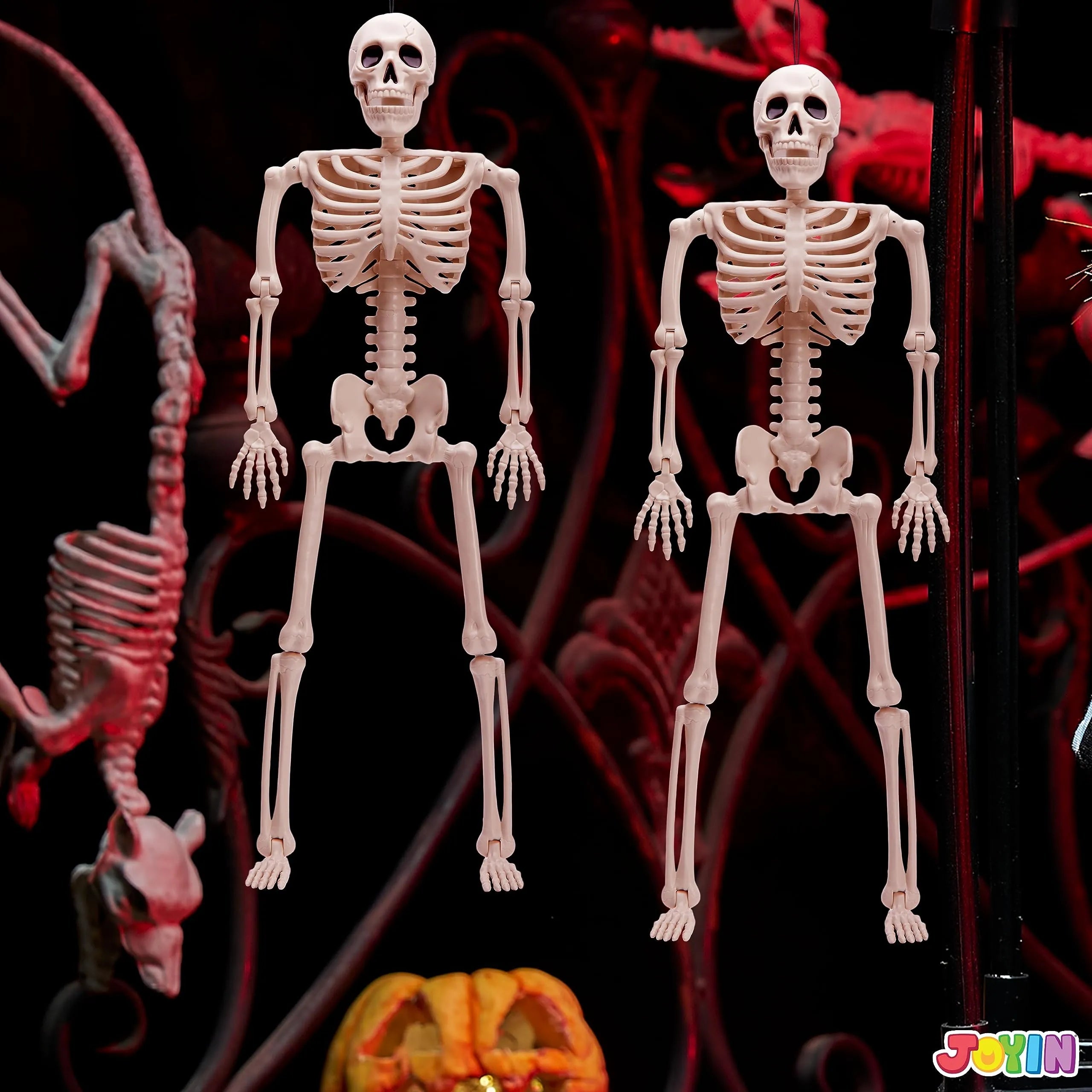 2 PCS 24in Halloween Full Body Posable Skeletons Human Plastic Bones with Movable Joints