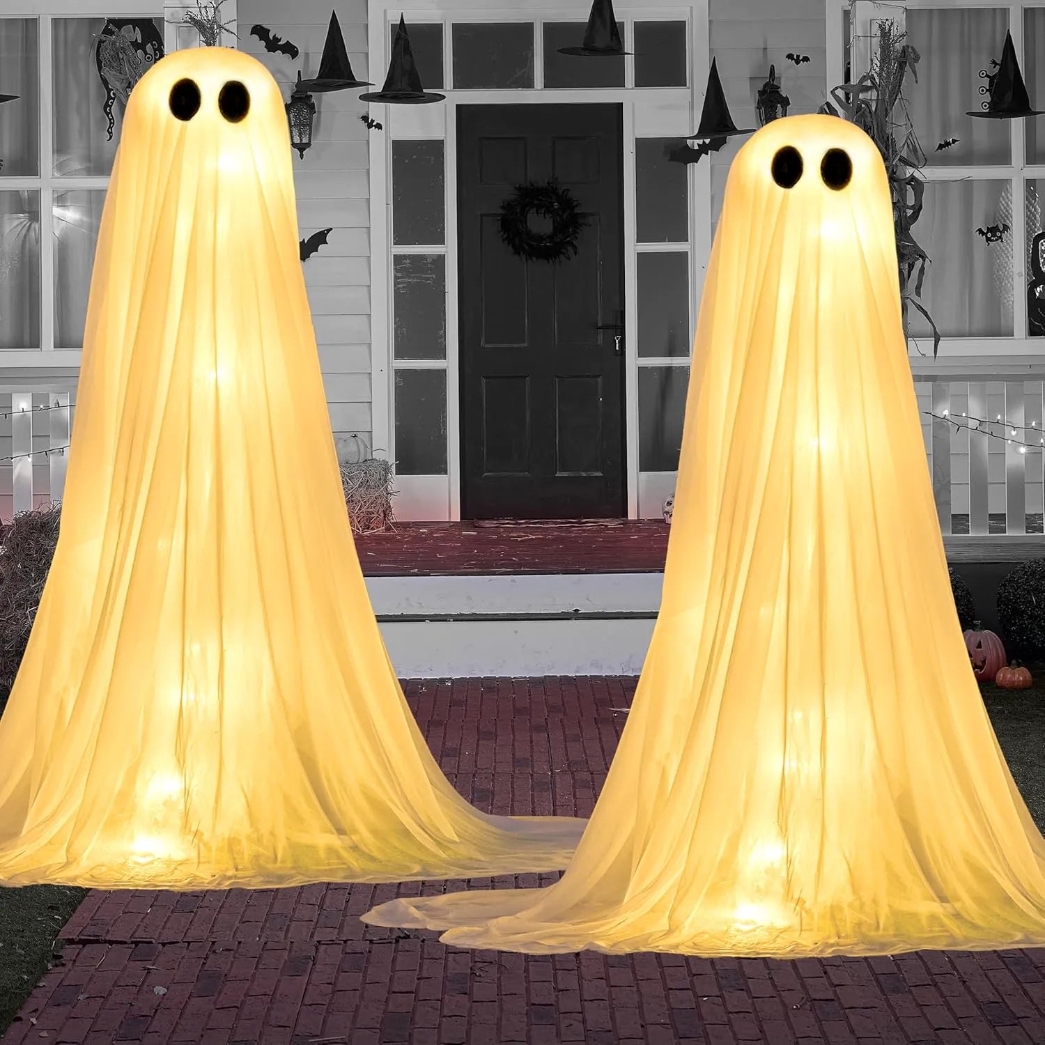 2 Pack 50" Halloween Outdoor Light-Up Ghost Decorations