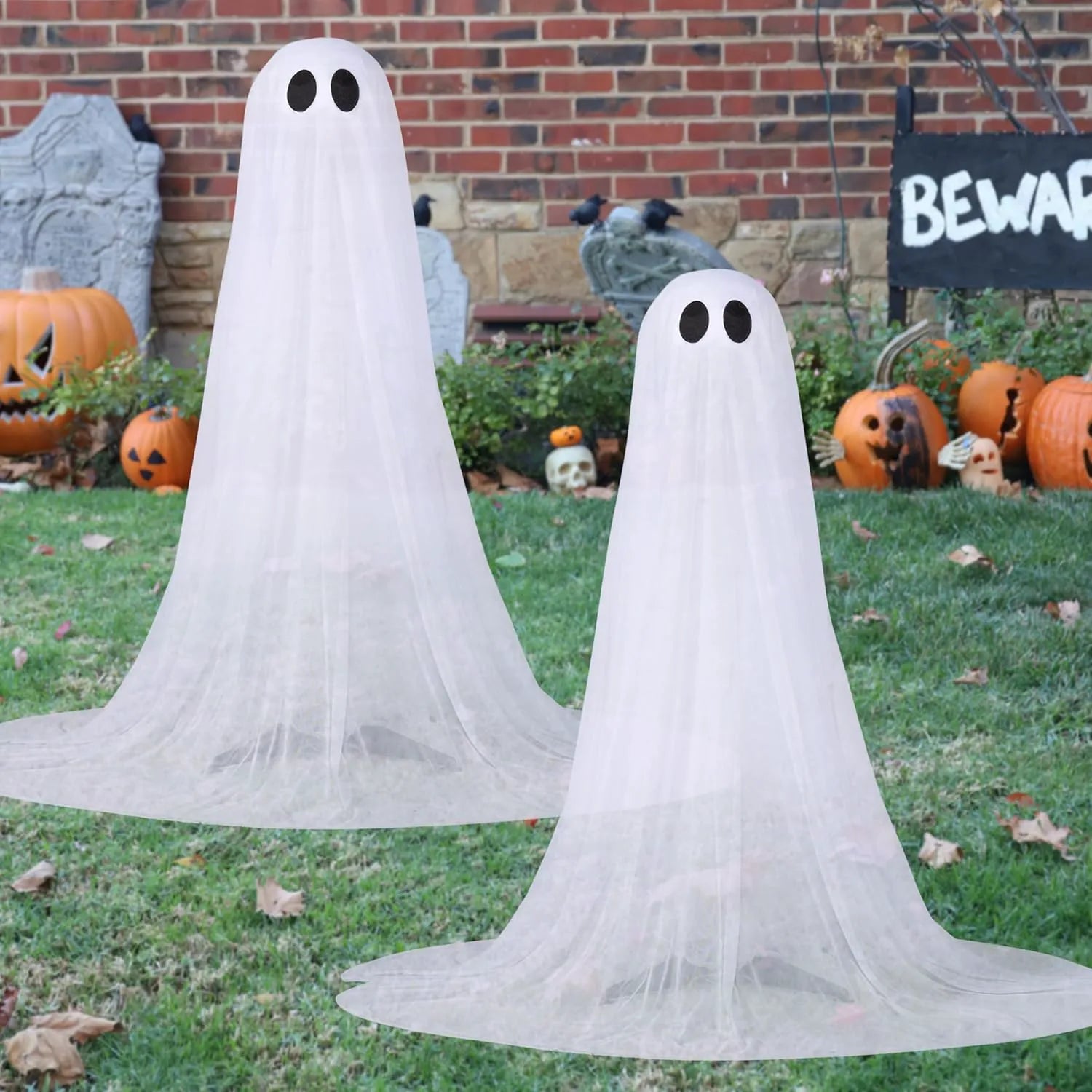 2 Pack 50" Halloween Outdoor Light-Up Ghost Decorations