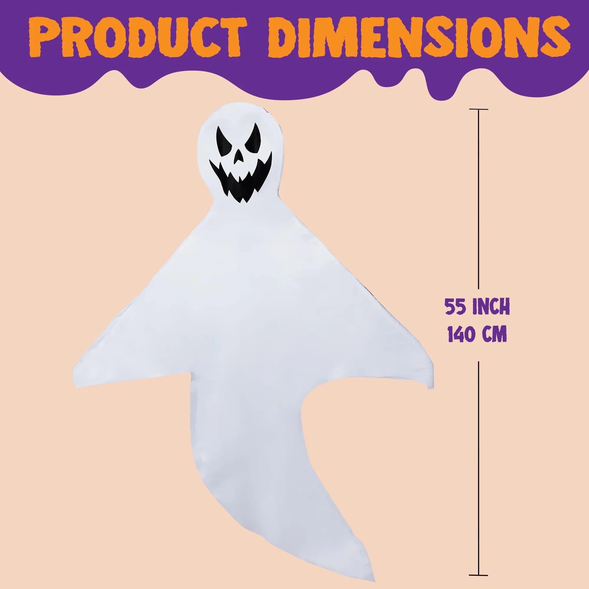 2-Pack 55-Inch Halloween Light-Up Windsock Hanging Ghost with 80 White Lights
