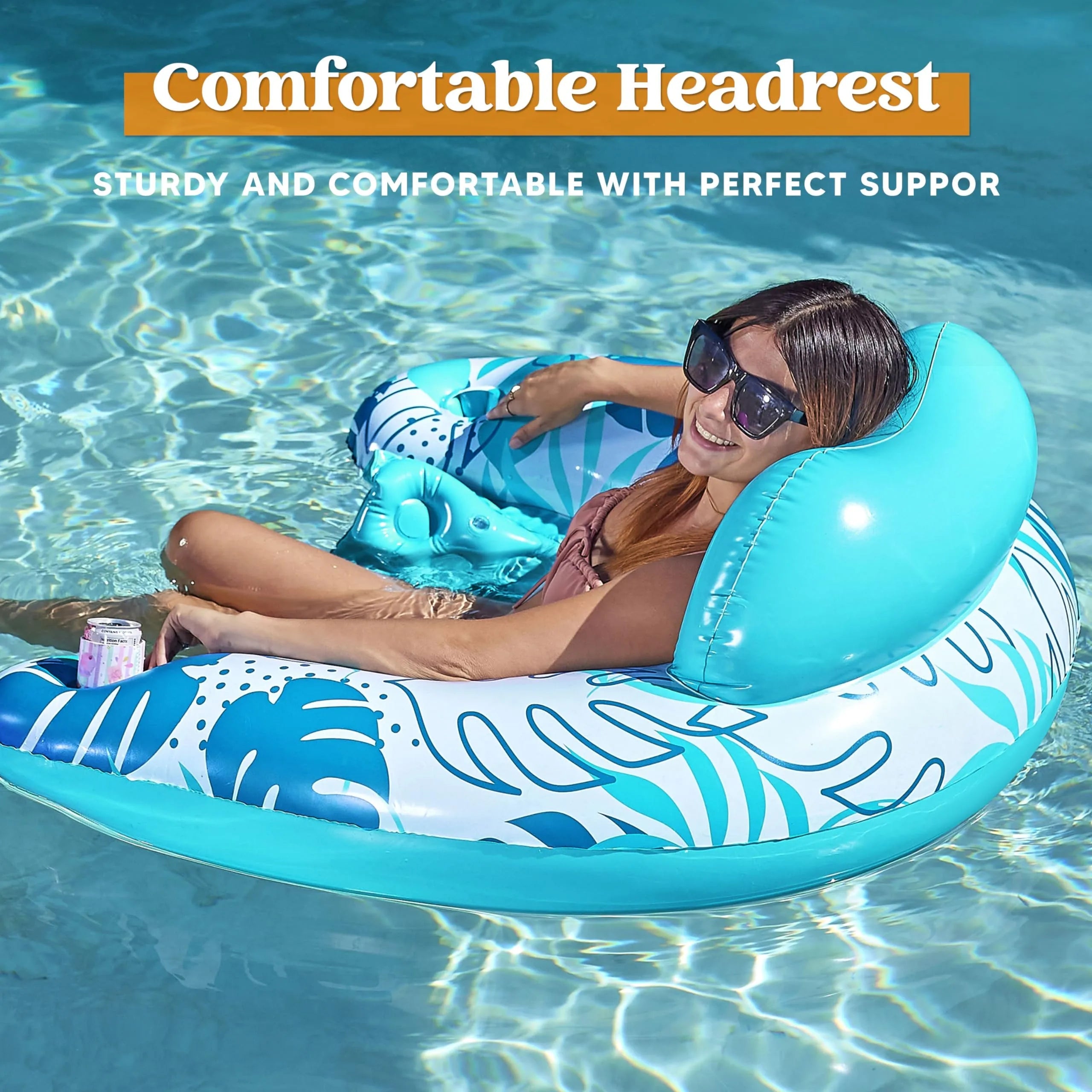 2 Pack Inflatable Pool Chairs with Cup Holders - Blow Up Floating Pool Floats