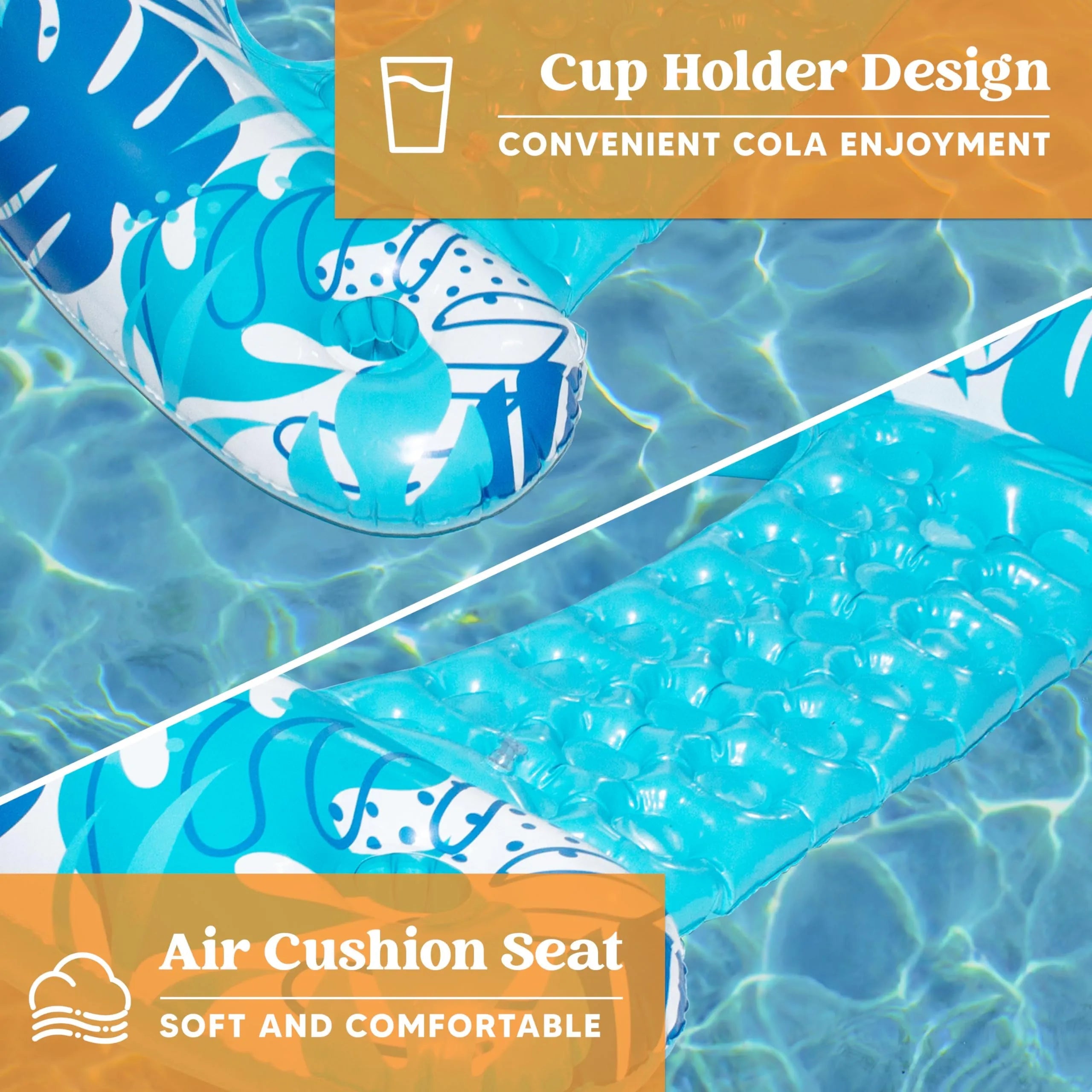 2 Pack Inflatable Pool Chairs with Cup Holders - Blow Up Floating Pool Floats