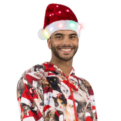 2-Pack Light-Up Christmas Santa Elf Hats for Adults with Pom Poms and Colorful Lights