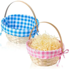 Set of 2 Easter Bamboo Woven Goodie Baskets with Handles for Party Treats and Picnics