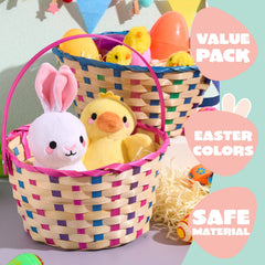 2-Pack Easter Blue & Pink Round Bamboo Woven Gift Basket with Foldable Handle