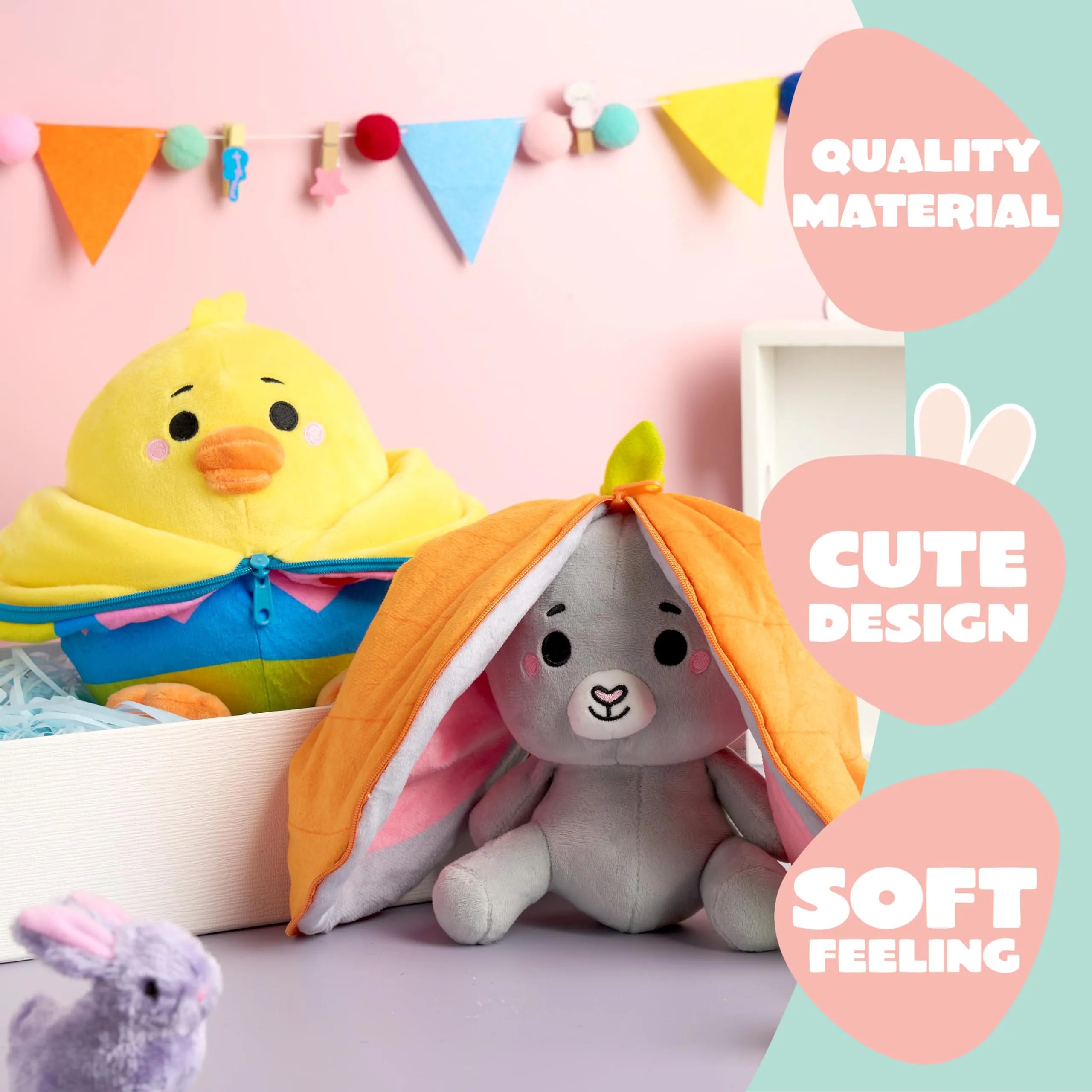 2-Pack Plush Hiding Bunny and Chick