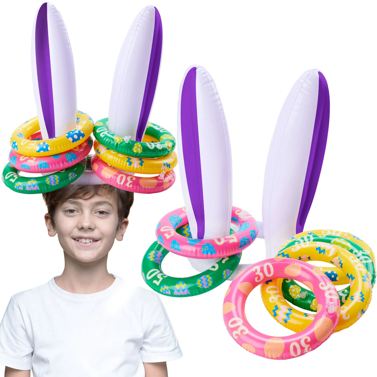 2 Sets Inflatable Bunny Ears Ring Toss Game for Indoor & Outdoor Party