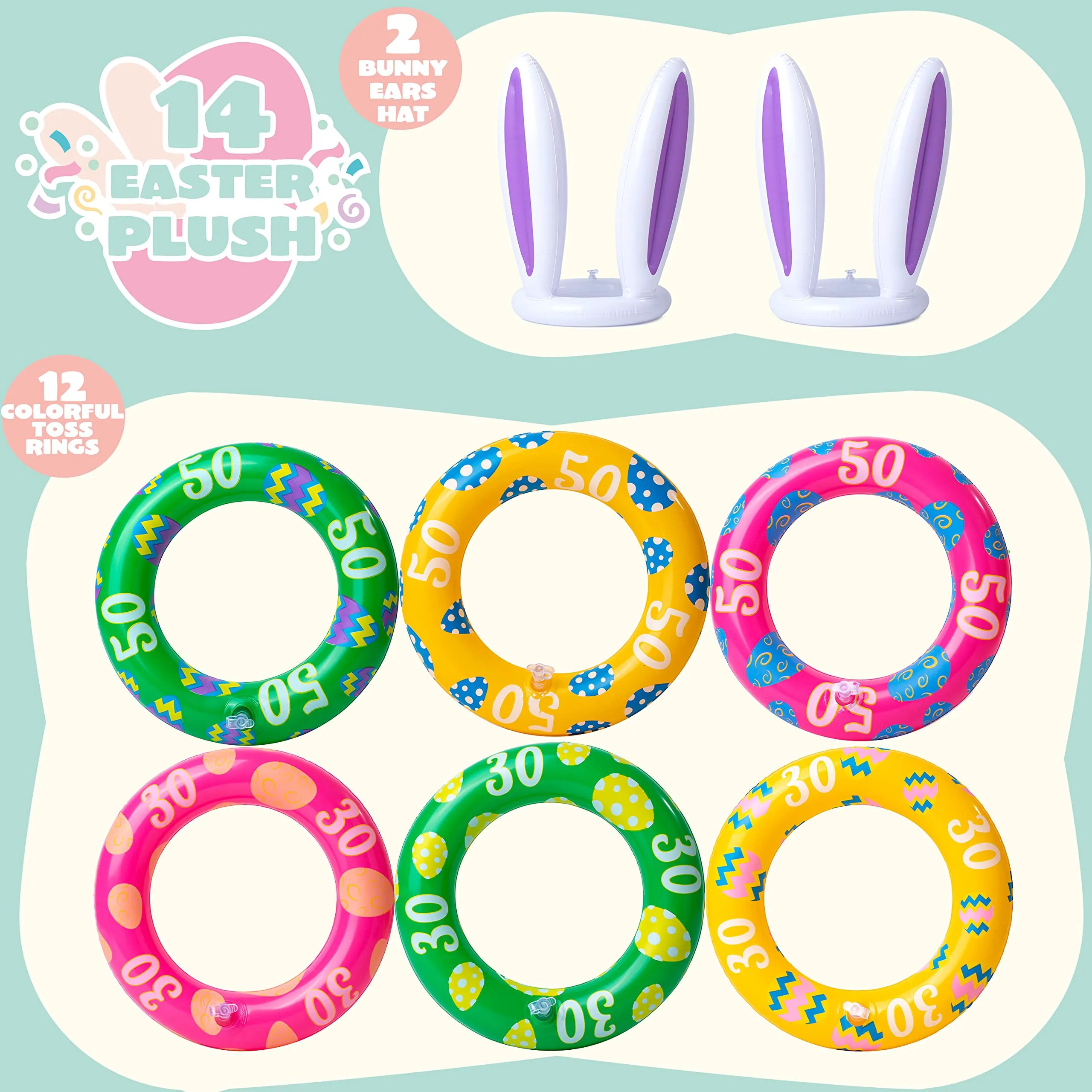 2 Sets Inflatable Bunny Ears Ring Toss Game for Indoor & Outdoor Party