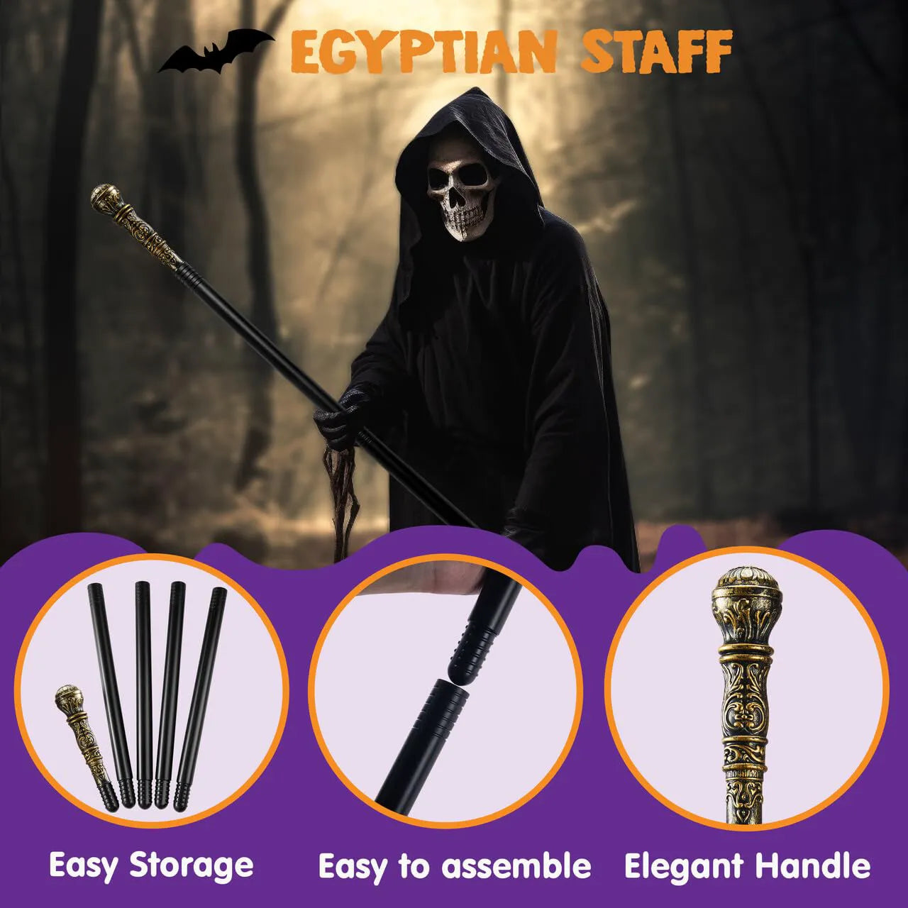 Vintage Gold Halloween Staff Walking Cane