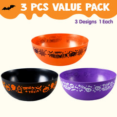 3-Pack Halloween Candy Bowls, 9.6" x 4.4" Trick-or-Treat Bowls