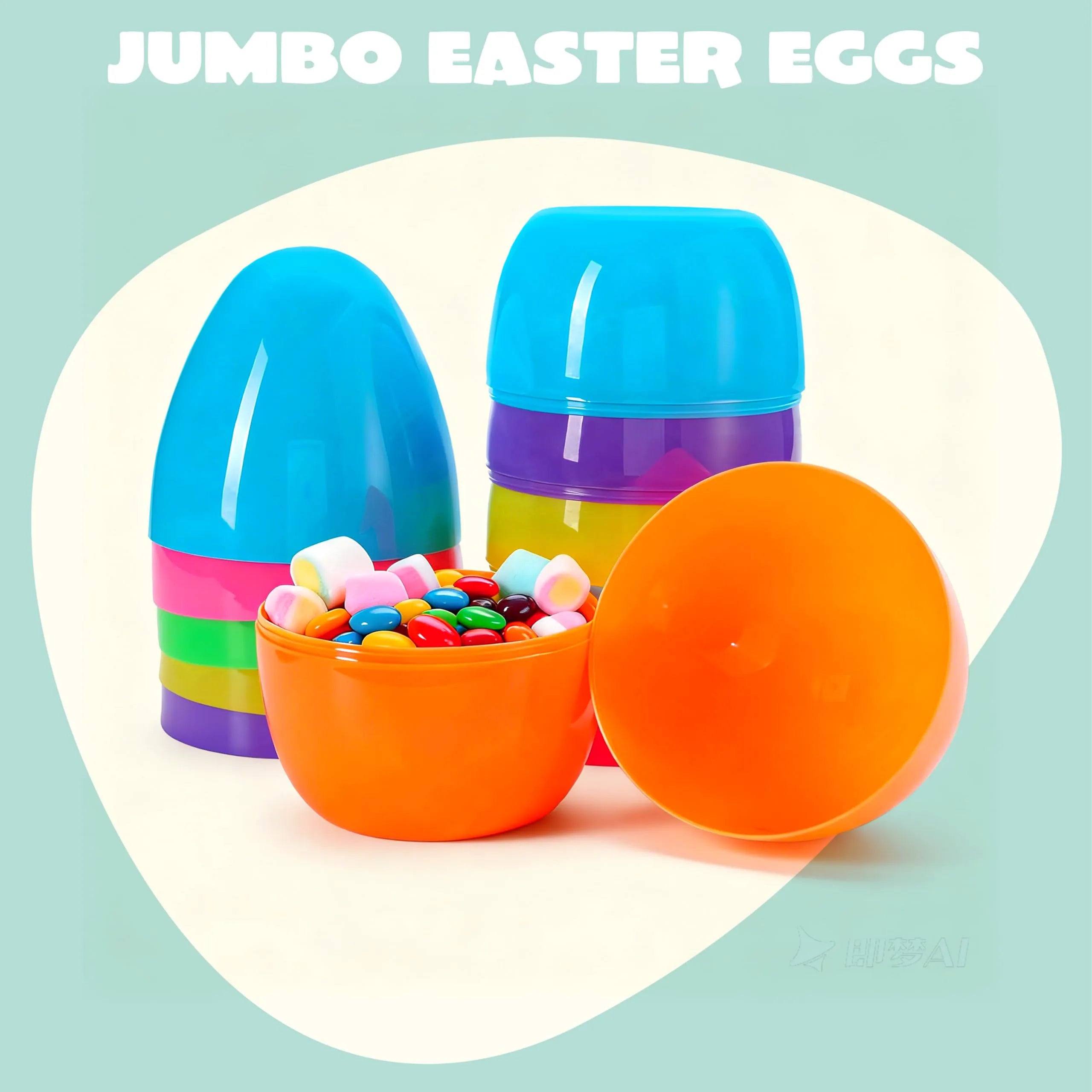6-Pack 8-Inch Jumbo Plastic Easter Egg Shells, Fillable for Easter Egg Hunt