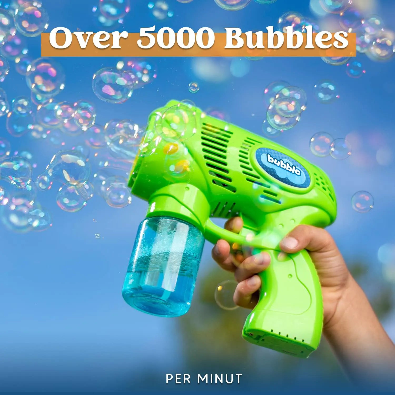 7-Inch Bubble Gun Blower with 2 Bottles of 5 oz Bubble Refill Solution (2 Pack)