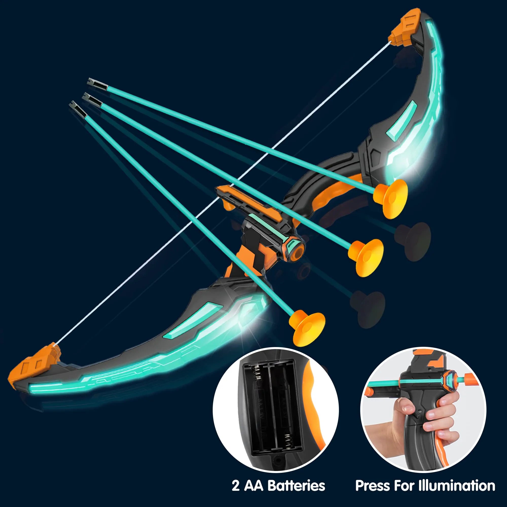 LED Light Up Archery Toy for Kids - Aqua Blue Bow and Arrow Set