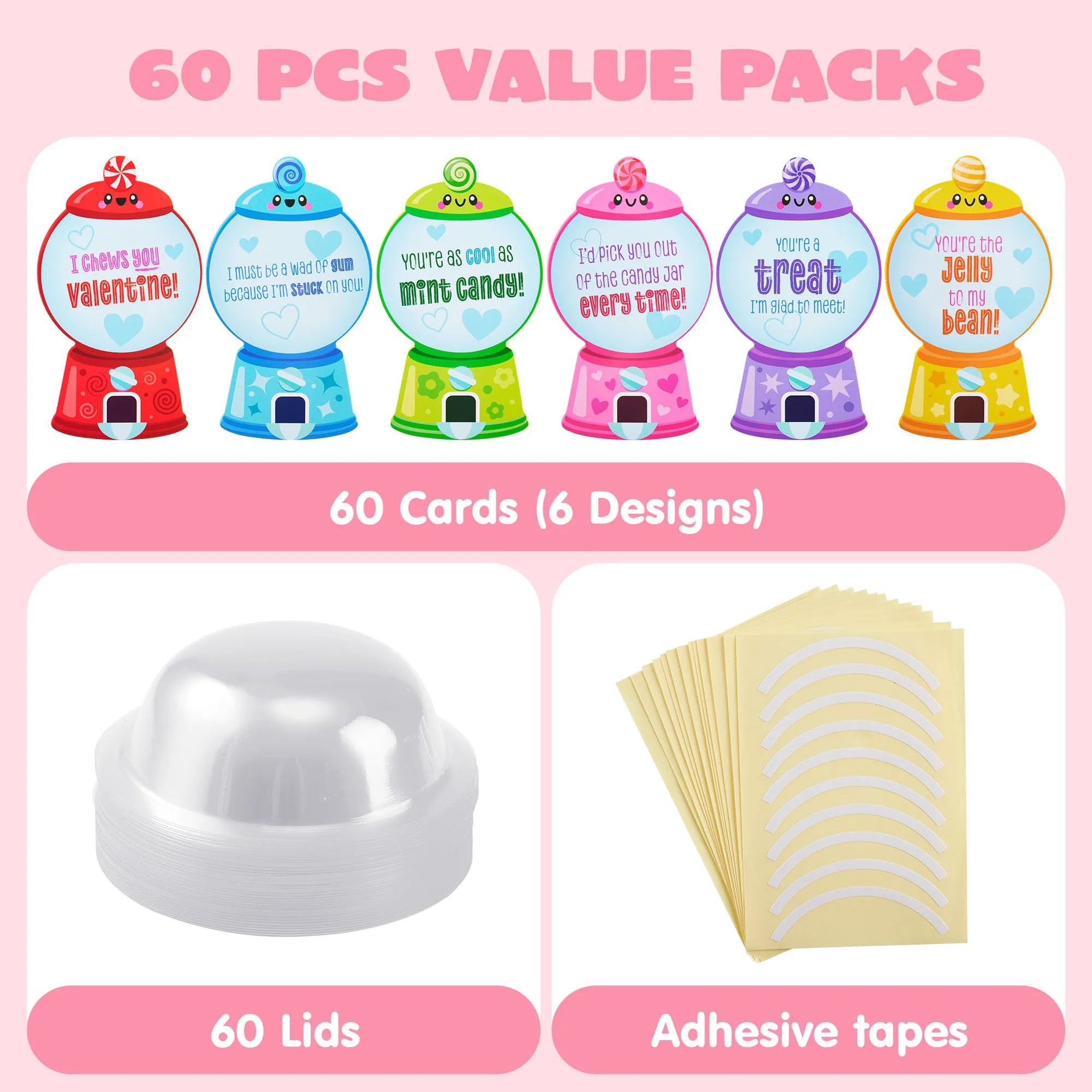 60 Pcs Valentine’s Day Candy Dispenser Cards with Craft Treat Holders