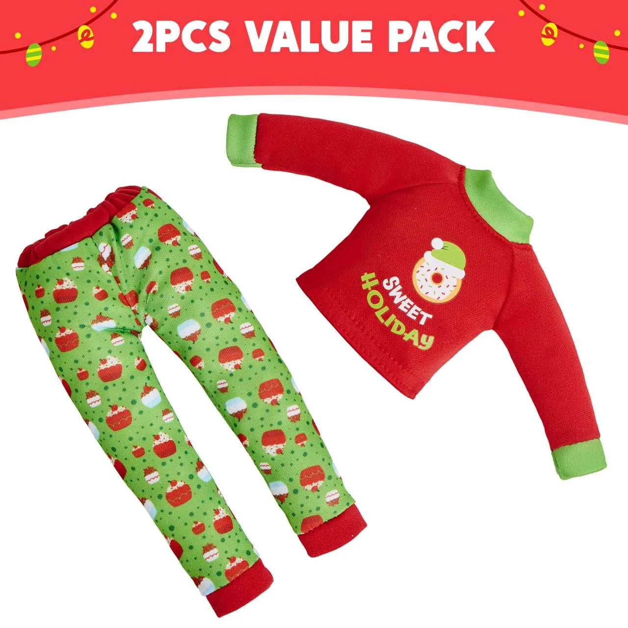 2 Pack Santa Ugly Sweaters for Dolls - Cupcakes & Donuts Themed Naughty Pajamas