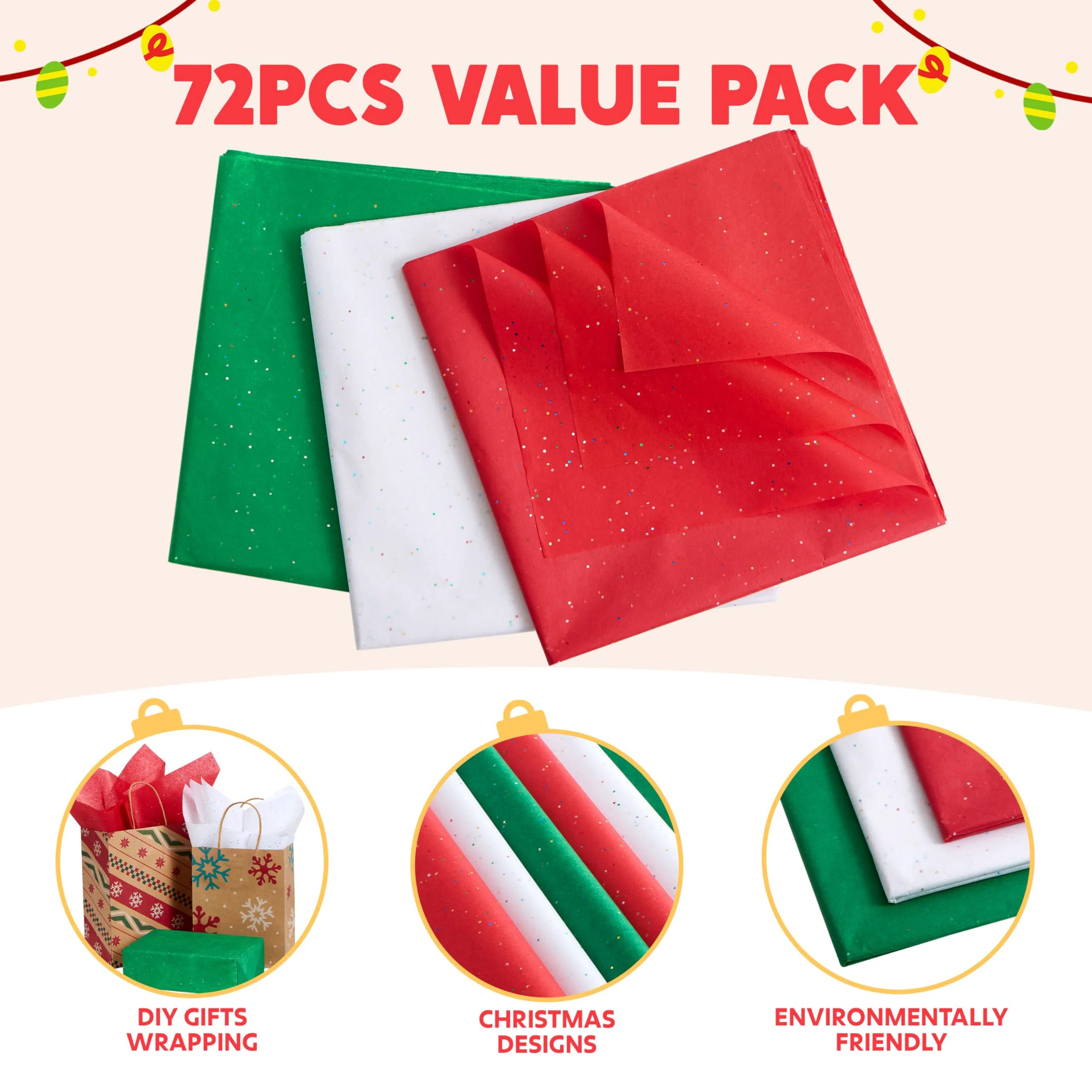 72 Sheets Glitter Tissue Paper for Gift Bags